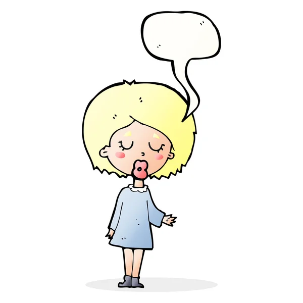 Cartoon mulher explicando seu ponto com bolha de fala —  Vetores de Stock