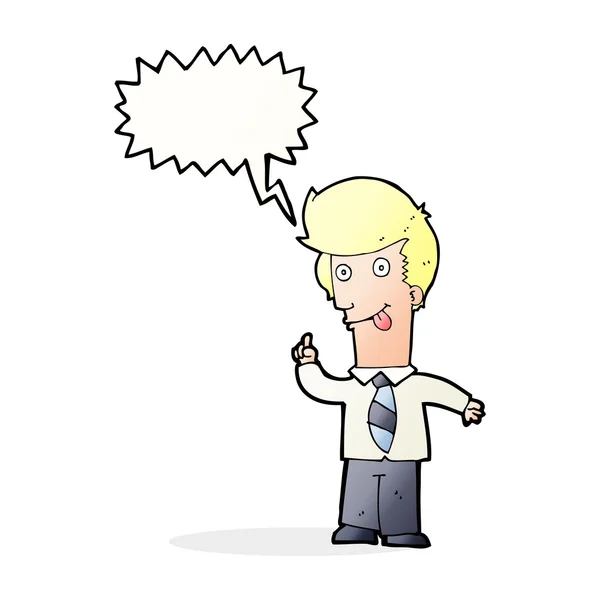 Hombre de oficina de dibujos animados con idea loca con burbuja de habla — Vector de stock