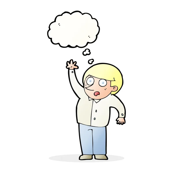 Uomo dei cartoni animati chiedendo domanda con bolla di pensiero — Vettoriale Stock