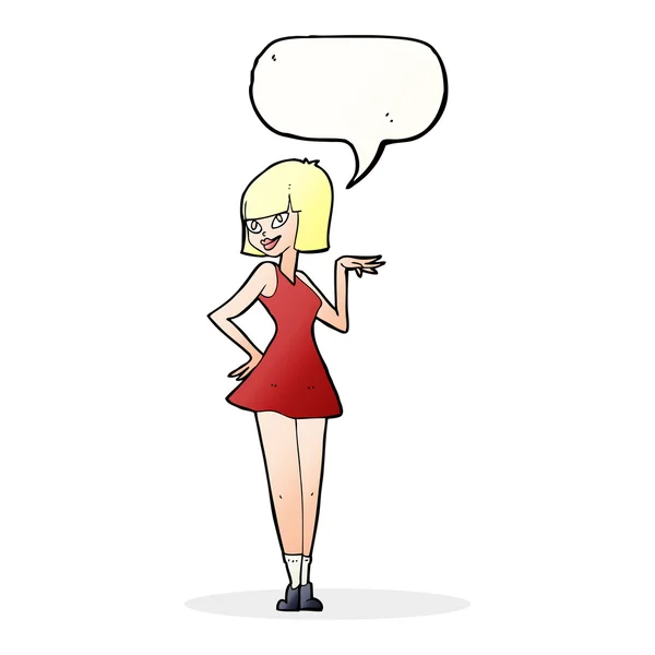 Cartoon pretty woman with speech bubble — Stock Vector