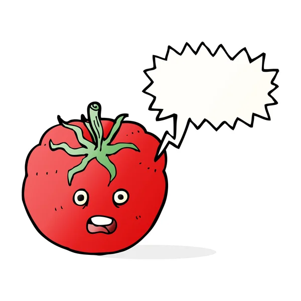 Tomate de dibujos animados con burbuja de habla — Vector de stock