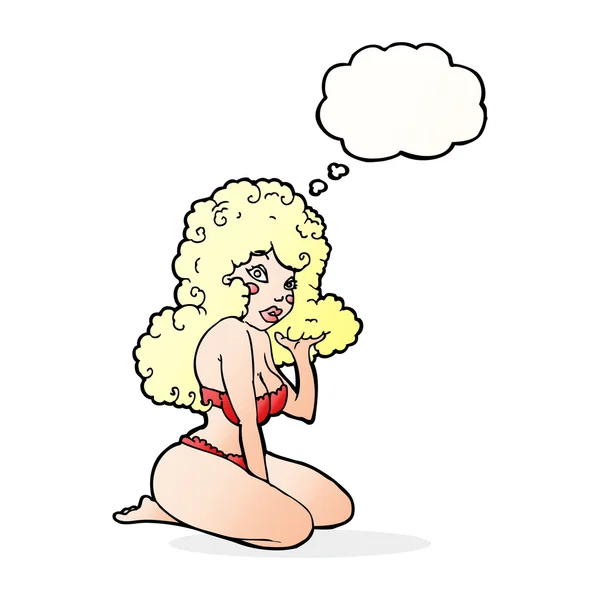 Cartoon pin up meisje met gedachte zeepbel — Stockvector