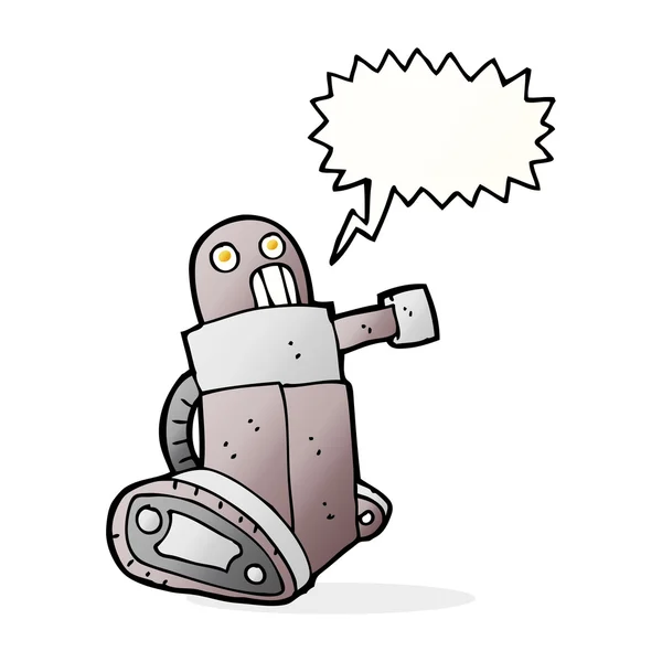 Robot tanque de dibujos animados con burbuja de habla — Vector de stock