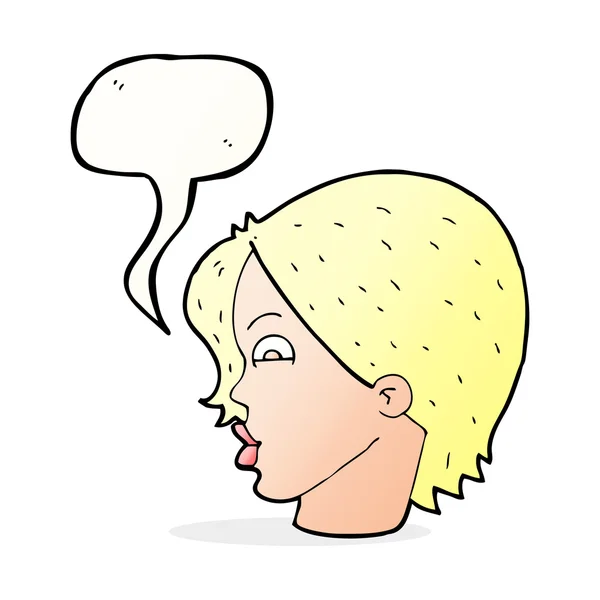 Cartoon female face with speech bubble — Stock Vector