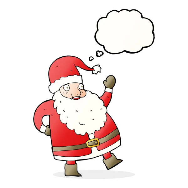 Divertido agitando Santa Claus dibujos animados con burbuja de pensamiento — Vector de stock