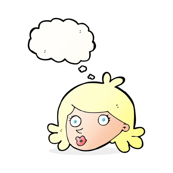 Karikatur hübsches Gesicht mit Gedankenblase — Stockvektor