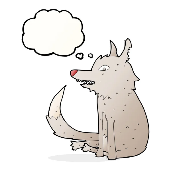 Мультяшный волк сидит с мыльным пузырем — стоковый вектор