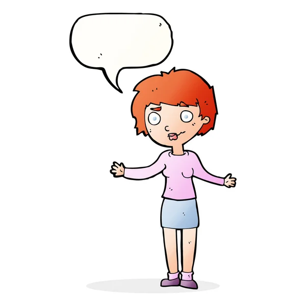 Cartoon confused woman with speech bubble — Stock Vector