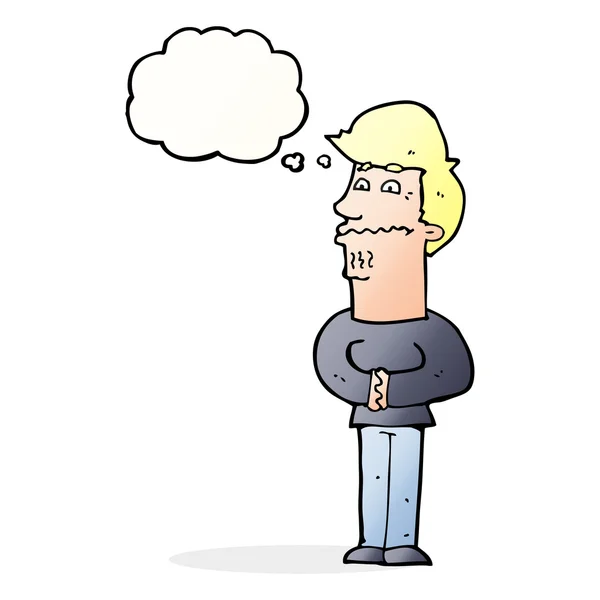 Hombre nervioso de dibujos animados con burbuja de pensamiento — Vector de stock