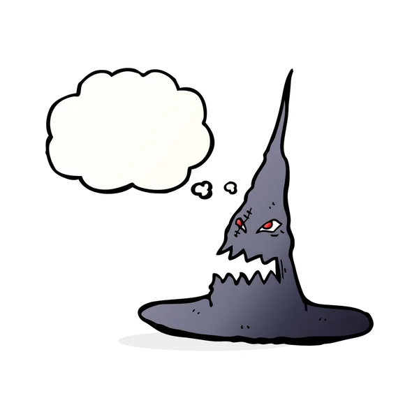 Cartoon spooky witches hat with thought bubble — Stock Vector