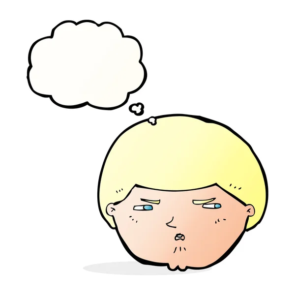 Hombre molesto de dibujos animados con burbuja de pensamiento — Vector de stock