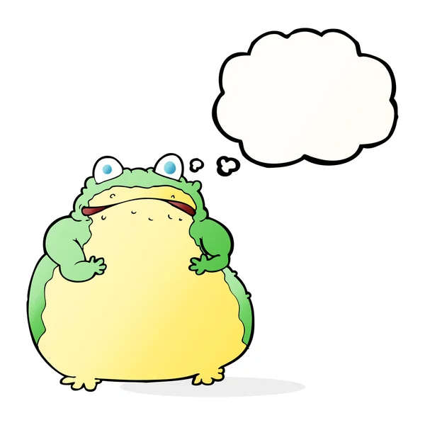 Cartoon fat toad with thought bubble — Stock Vector