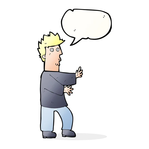 Karikatur nervöser Mann winkt mit Sprechblase — Stockvektor
