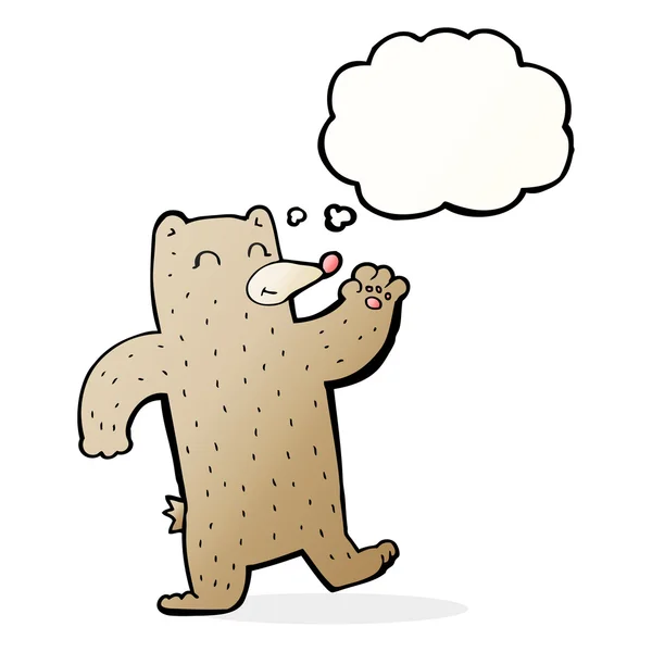 Cartoon zwaaien beer met gedachte zeepbel — Stockvector