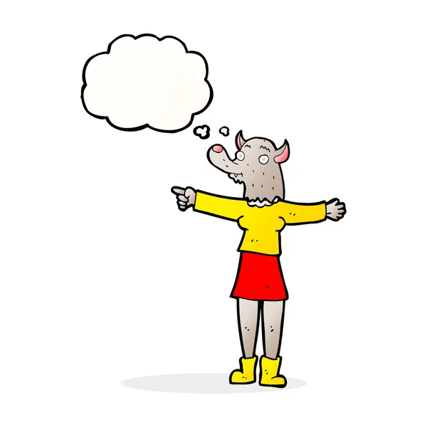 Karikatur zeigt Werwolffrau mit Gedankenblase — Stockvektor