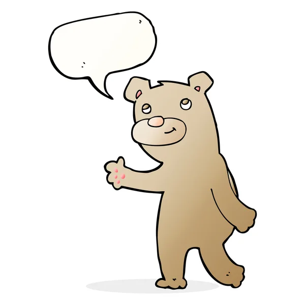 漫画幸せな手を振ってクマでスピーチバブル — ストックベクタ
