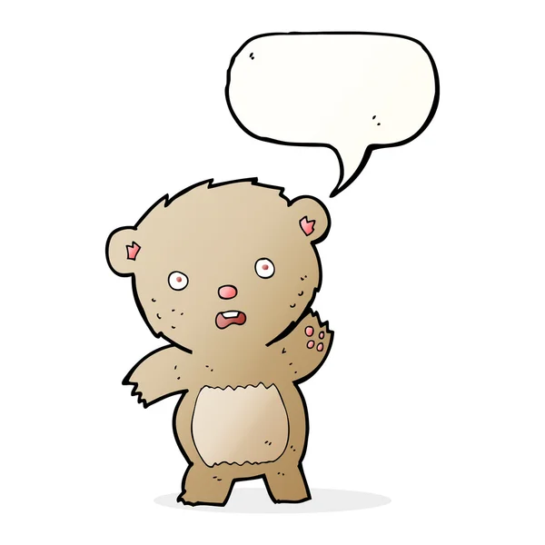 Dessin animé ours en peluche malheureux avec bulle de parole — Image vectorielle