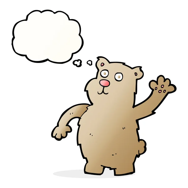 Cartoon waving bear with thought bubble — Stock Vector