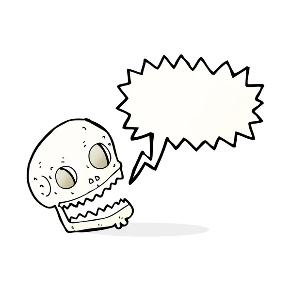 Desenho animado assustador crânio com bolha de fala — Vetor de Stock