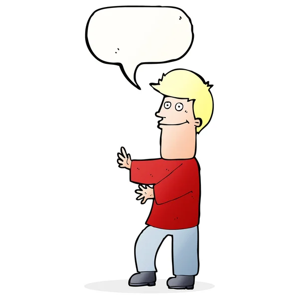 Cartoon man gesturing with speech bubble — Stock Vector