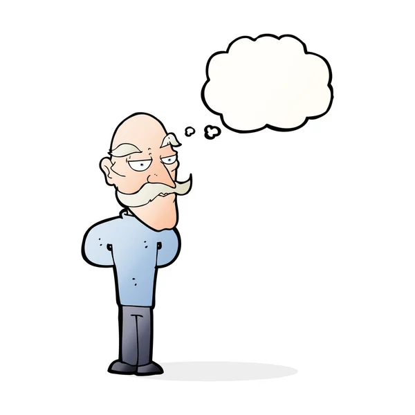 Desenho animado velho homem com bigode com bolha de pensamento — Vetor de Stock