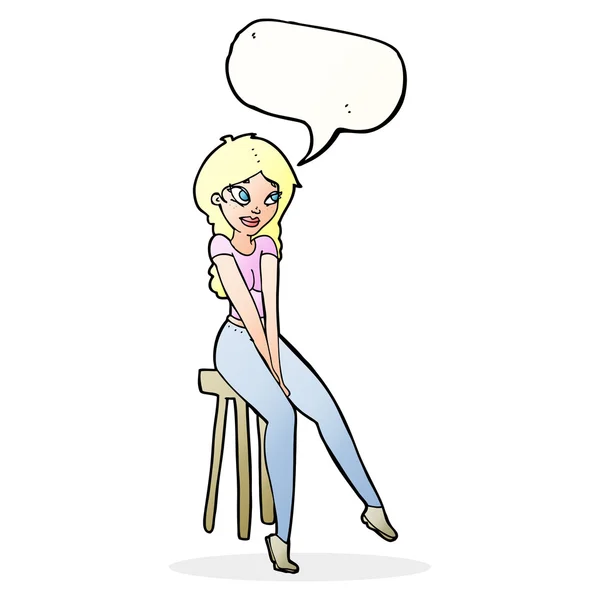 卡通片漂亮女孩站在凳子上说话泡泡 — 图库矢量图片
