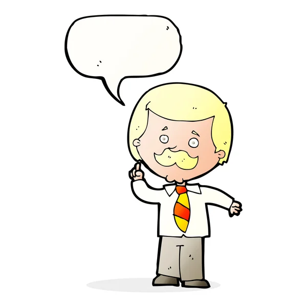 Caricatura lector de noticias hombre con idea con burbuja de habla — Vector de stock