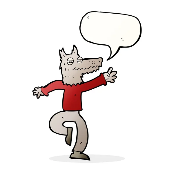 Desenhos animados homem lobo feliz com bolha de fala — Vetor de Stock