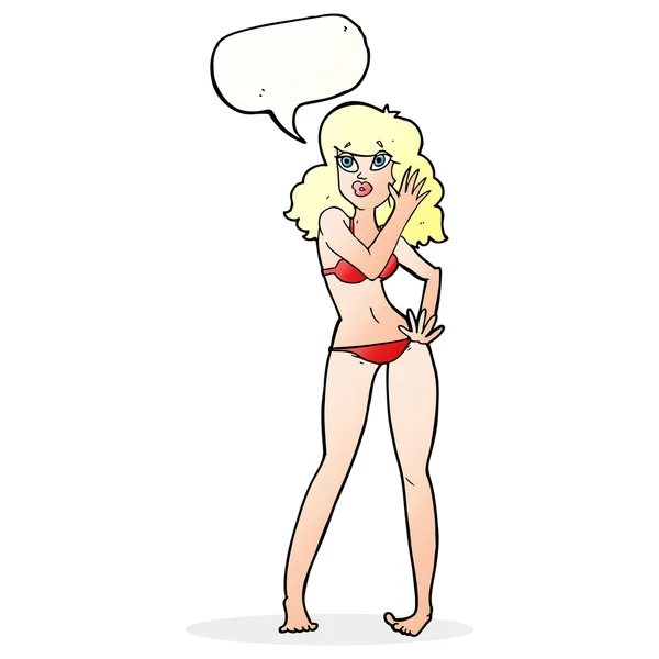 Dibujos animados mujer bonita en bikini con burbuja de habla — Archivo Imágenes Vectoriales