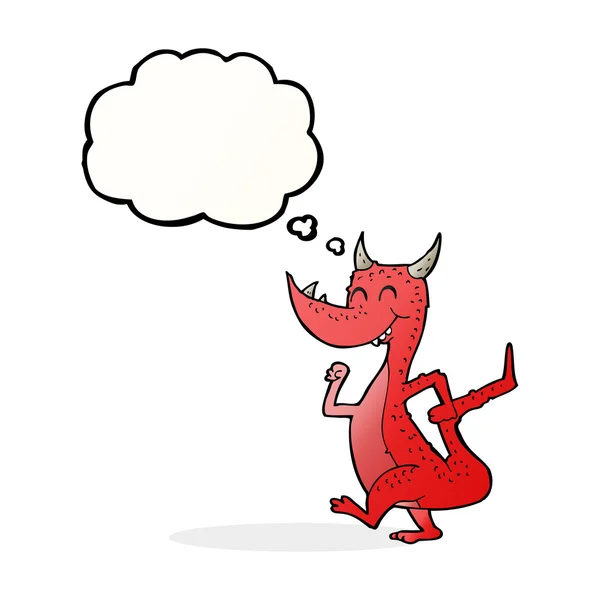 Desenho animado dragão feliz com bolha de pensamento —  Vetores de Stock