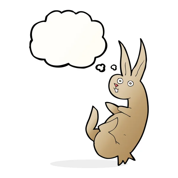 Cue cartoon rabbit with thought bubble — Stock Vector
