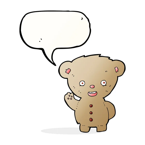 Urso de pelúcia dos desenhos animados acenando com bolha de fala — Vetor de Stock