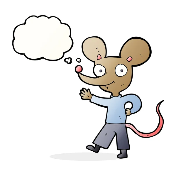 卡通人物挥动有思想气泡的鼠标 — 图库矢量图片