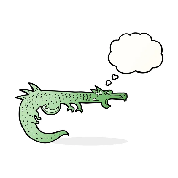 Cartone animato drago medievale con bolla di pensiero — Vettoriale Stock