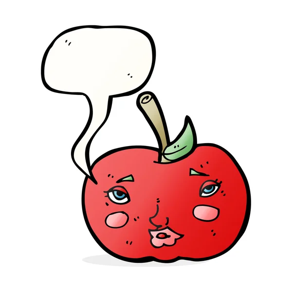 Cartoon-Apfel mit Gesicht mit Sprechblase — Stockvektor