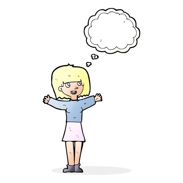Femme excitée dessin animé avec bulle de pensée — Image vectorielle