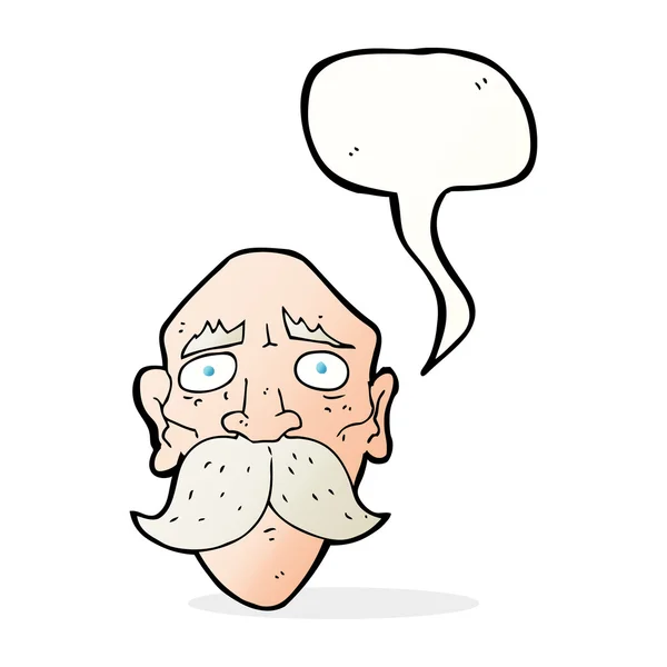 Tecknad ledsen gammal man med tal bubbla — Stock vektor