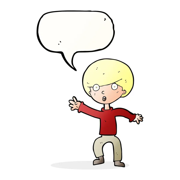 Cartoon panicking boy with speech bubble — Stock Vector