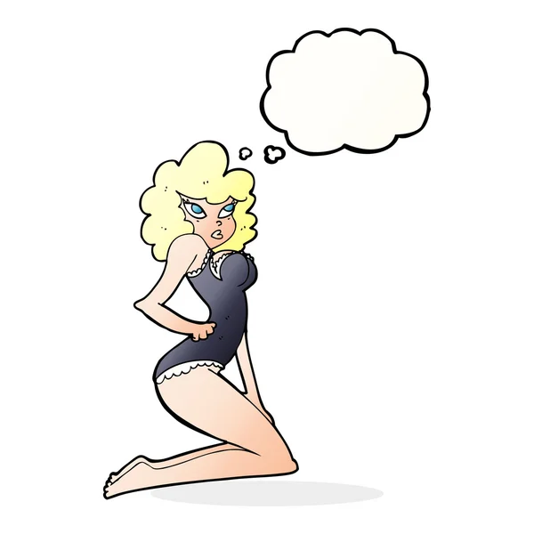 Cartoon pin-up woman with thought bubble — Stock Vector