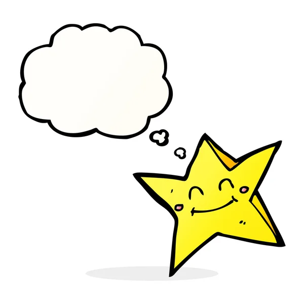 Καρτούν χαρούμενο αστέρι χαρακτήρα με φούσκα σκέψης — Διανυσματικό Αρχείο