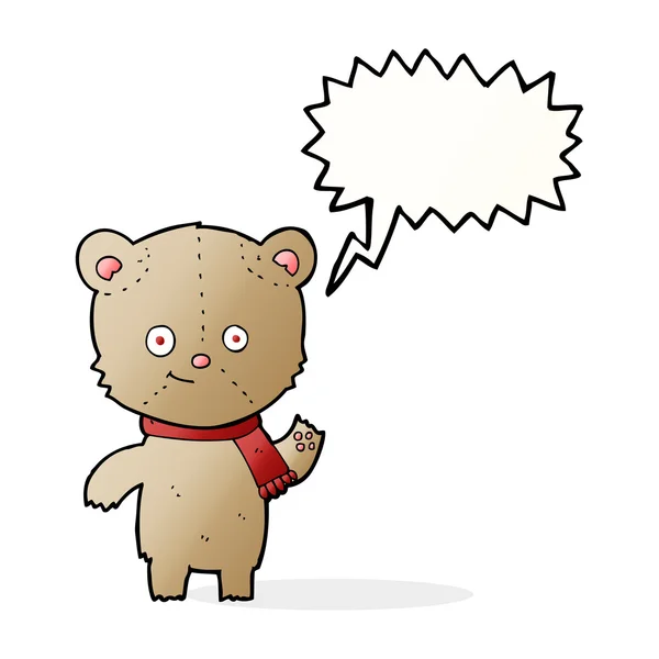 Dibujos animados oso de peluche ondeando con la burbuja del habla — Vector de stock