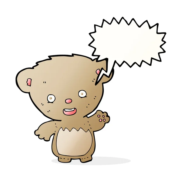 Dibujos animados oso de peluche ondeando con la burbuja del habla — Vector de stock