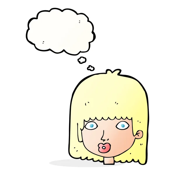 Cartone animato donna sorpresa con bolla di pensiero — Vettoriale Stock