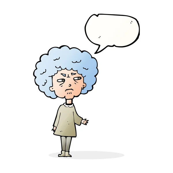 Cartoon oude dame met spraakbel — Stockvector
