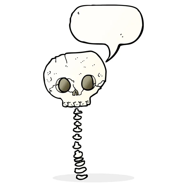 Desenho animado assustador crânio e coluna vertebral com bolha de fala — Vetor de Stock