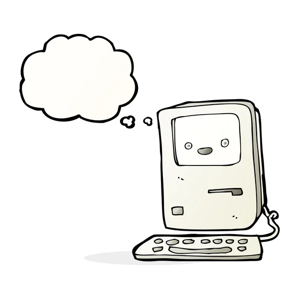 Cartoon oude computer met gedachte zeepbel — Stockvector