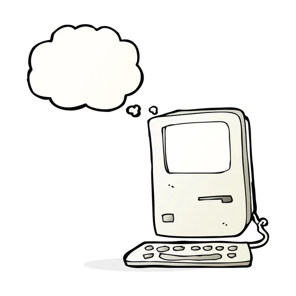 Cartoon oude computer met gedachte zeepbel — Stockvector