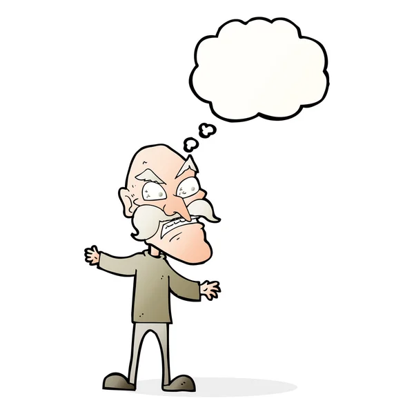 Hombre viejo enojado de dibujos animados con burbuja de pensamiento — Vector de stock