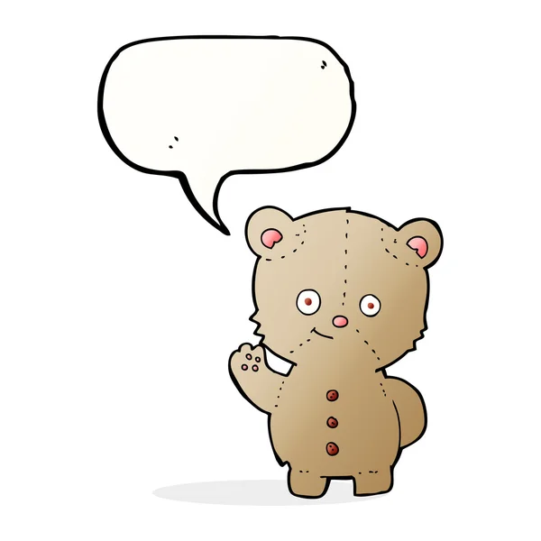 Cartoon teddy bear waving with speech bubble — Stock Vector