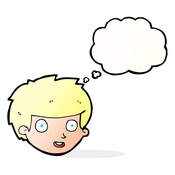 Cartoon happy boy 's face with thought bubble — стоковый вектор